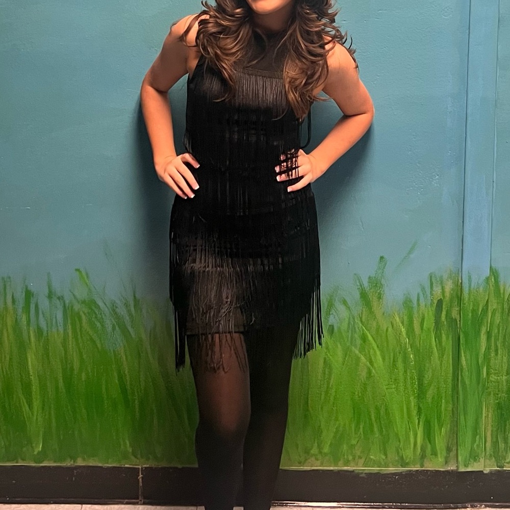 SHEIN Black Fringe Midi Dress